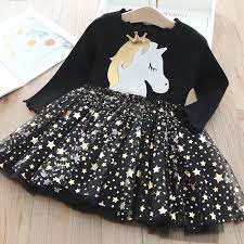 Long Sleeve Children's Unicorn Dress - Sizes 2 to 6 years