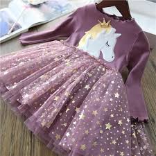 Long Sleeve Children's Unicorn Dress - Sizes 2 to 6 years